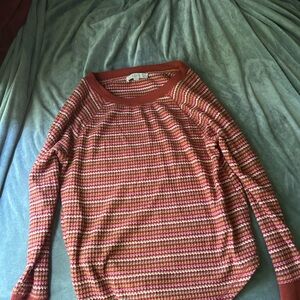 LOFT Burgundy and Pink Striped Sweater